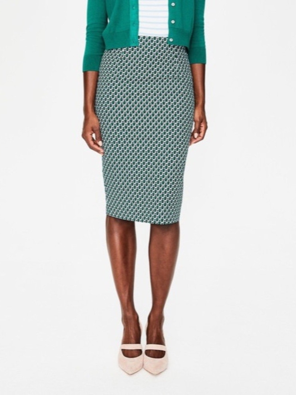 Boden Richmond Power Stretch Pencil Skirt Geometric Print High Waist 8P Summer